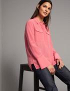 Marks & Spencer Pure Silk Button Through Long Sleeve Shirt Watermelon