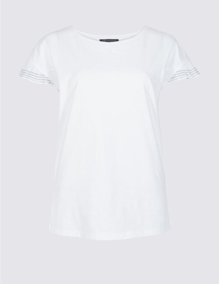 Marks & Spencer Pure Cotton Round Neck Short Sleeve Top Soft White