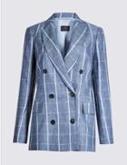 Marks & Spencer Pure Linen Checked Blazer Bluebell