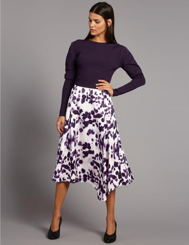 Marks & Spencer Ink Print Asymmetrical Midi Skirt Black Mix