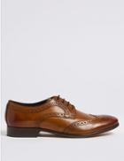 Marks & Spencer Leather Almond Toe Brogue Shoes Chestnut