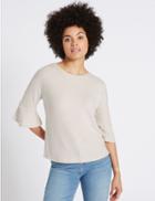 Marks & Spencer Round Neck Frill Sleeve T-shirt Oatmeal