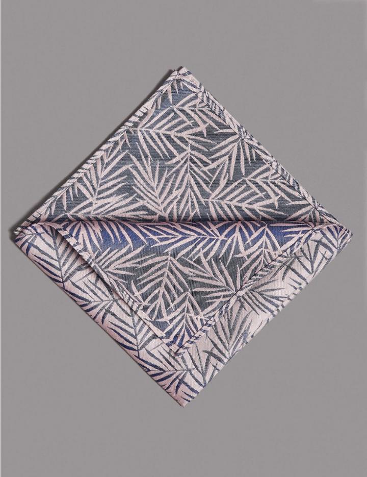 Marks & Spencer Pure Silk Leaf Print Pocket Square Pink Mix