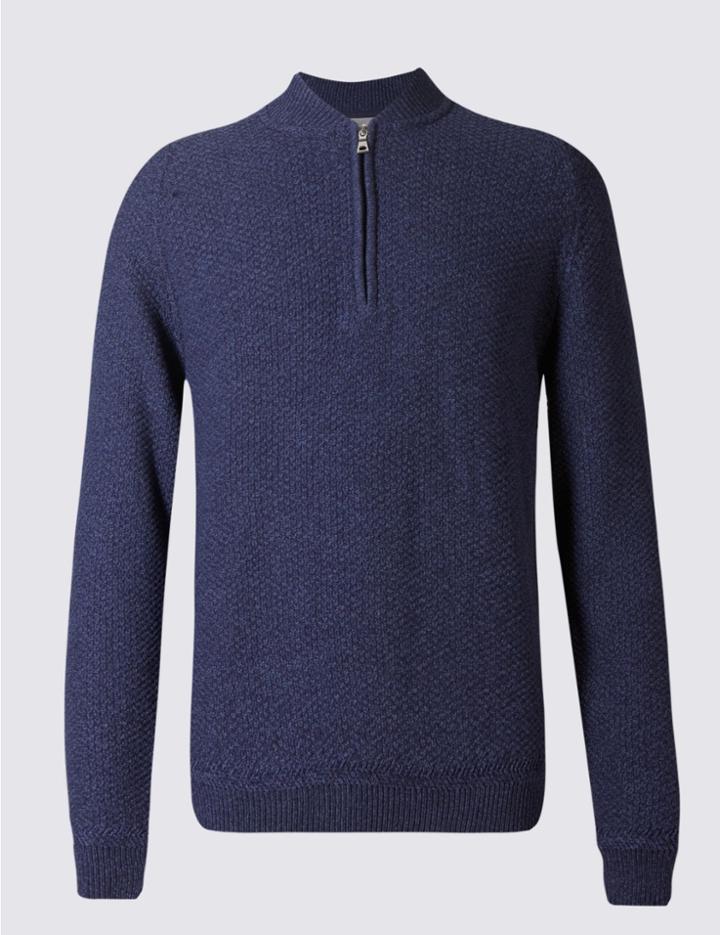 Marks & Spencer Pure Cotton Baseball Jumper Denim Mix
