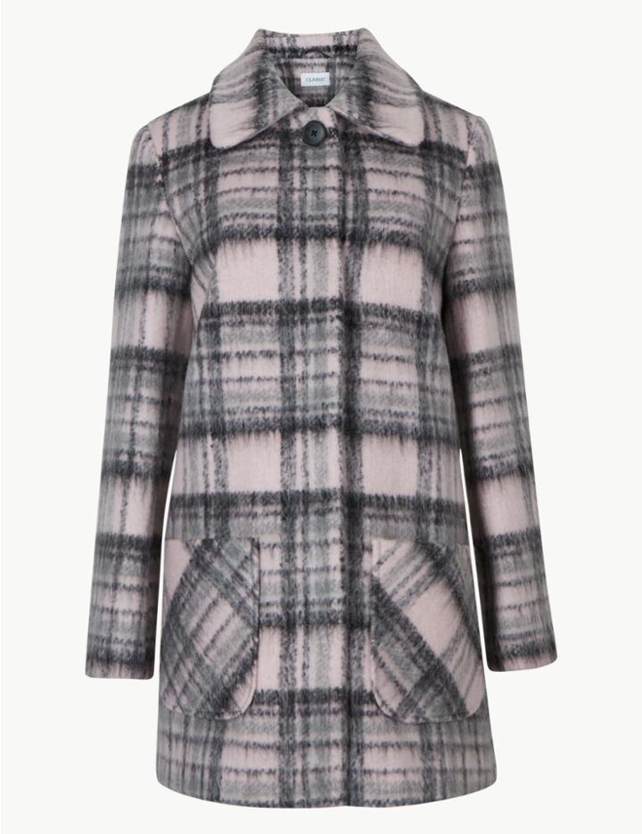 Marks & Spencer Checked Coat Pink Mix