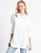 Marks & Spencer Pure Cotton Curved Hem Long Sleeve Shirt White