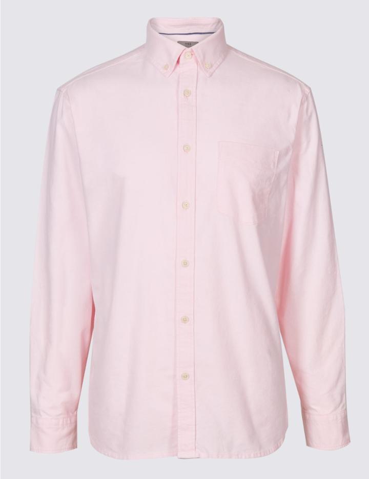 Marks & Spencer Easy Care Pure Cotton Slim Fit Oxford Shirt Bright Pink