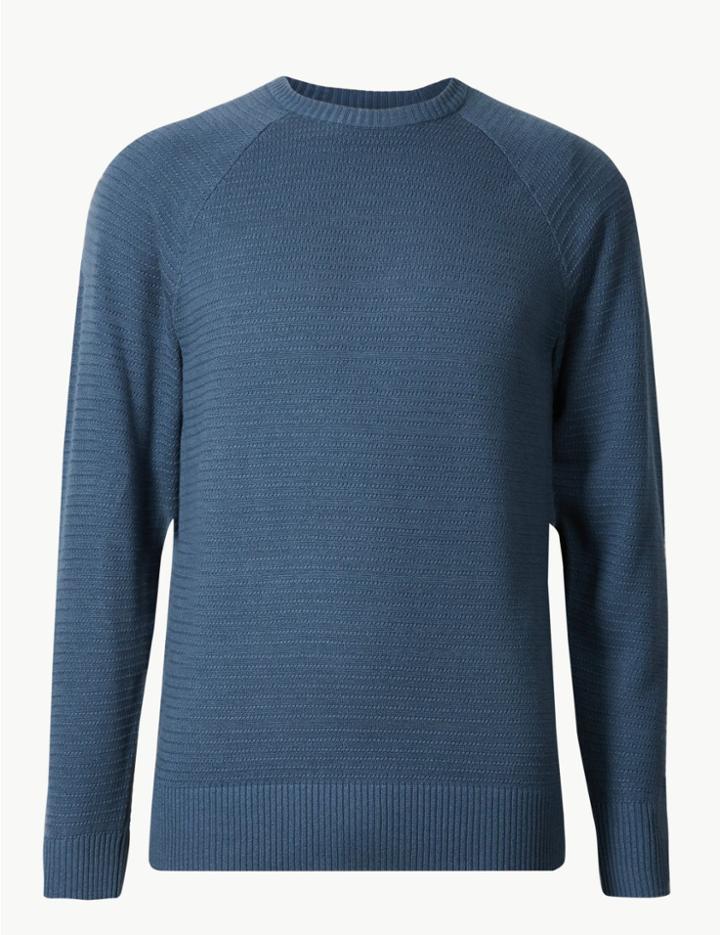 Marks & Spencer Cotton Rich Textured Jumper Rich Blue