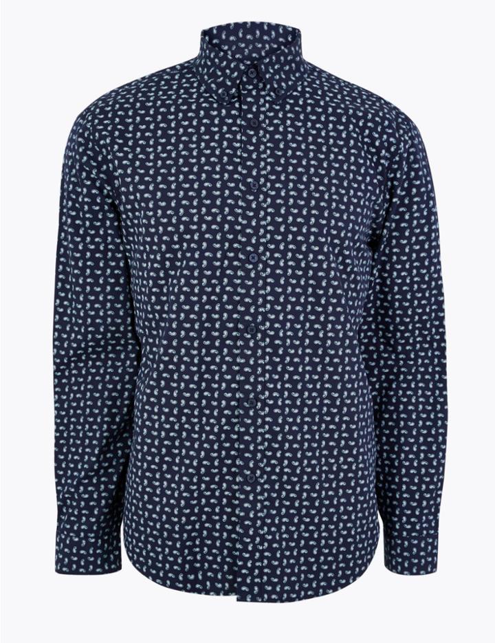 Marks & Spencer Pure Cotton Paisley Print Shirt Navy Mix