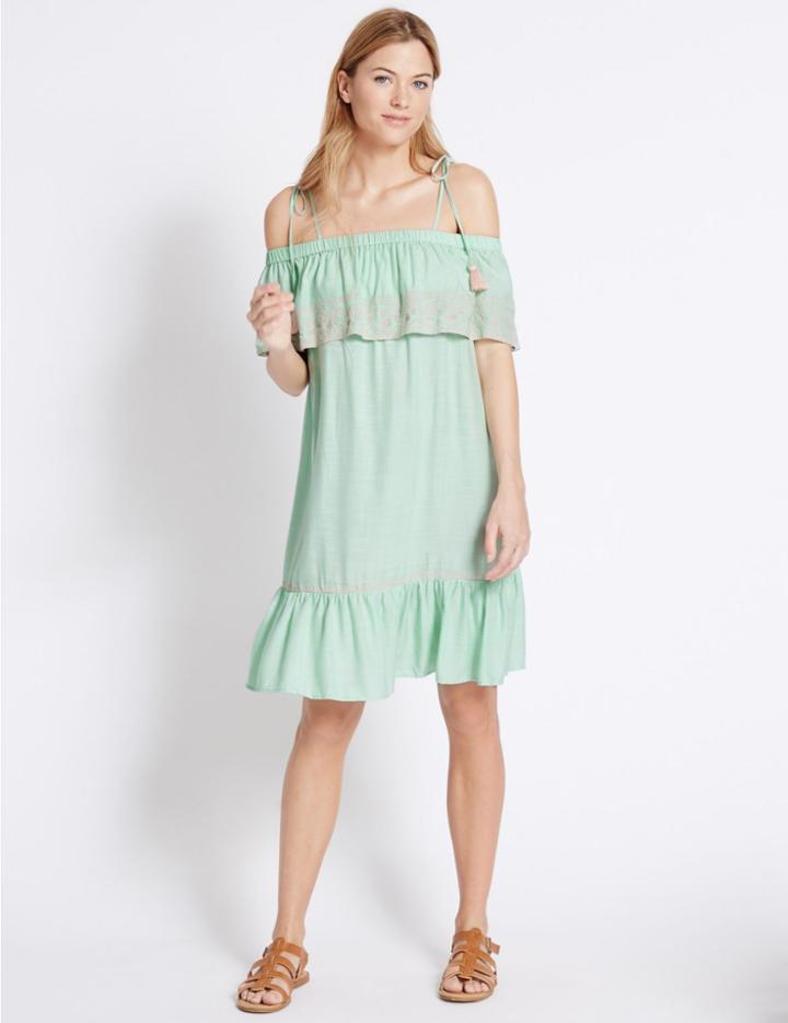Marks & Spencer Embroidered Midi Dress Mint Mix