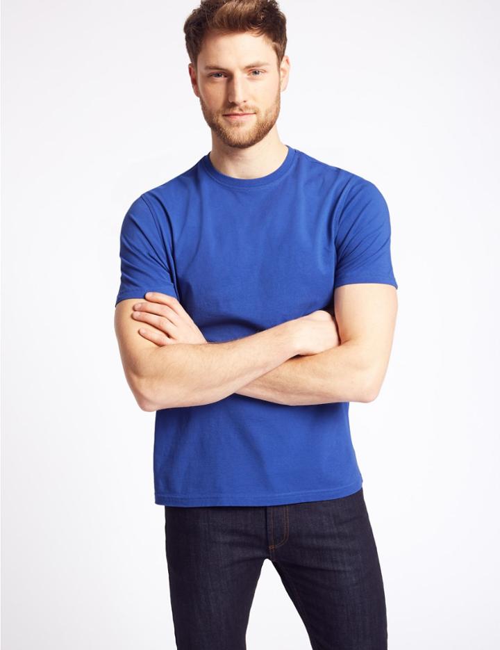 Marks & Spencer Slim Fit Pure Cotton T-shirt With Cool Comfort&trade; Blue
