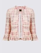 Marks & Spencer Cotton Blend Textured Ruffle Blazer Pink Mix