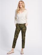 Marks & Spencer Cotton Blend Floral Print Trousers Green Mix