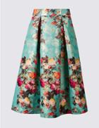 Marks & Spencer Floral Print Jacquard A-line Midi Skirt Green Mix