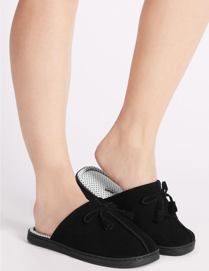 Marks & Spencer Suede Bow Slippers With Stain Away&trade; Black
