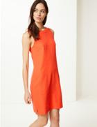Marks & Spencer Linen Rich Round Neck Shift Dress Bright Orange