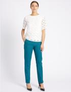 Marks & Spencer Cotton Rich Tapered Leg Trousers Jade