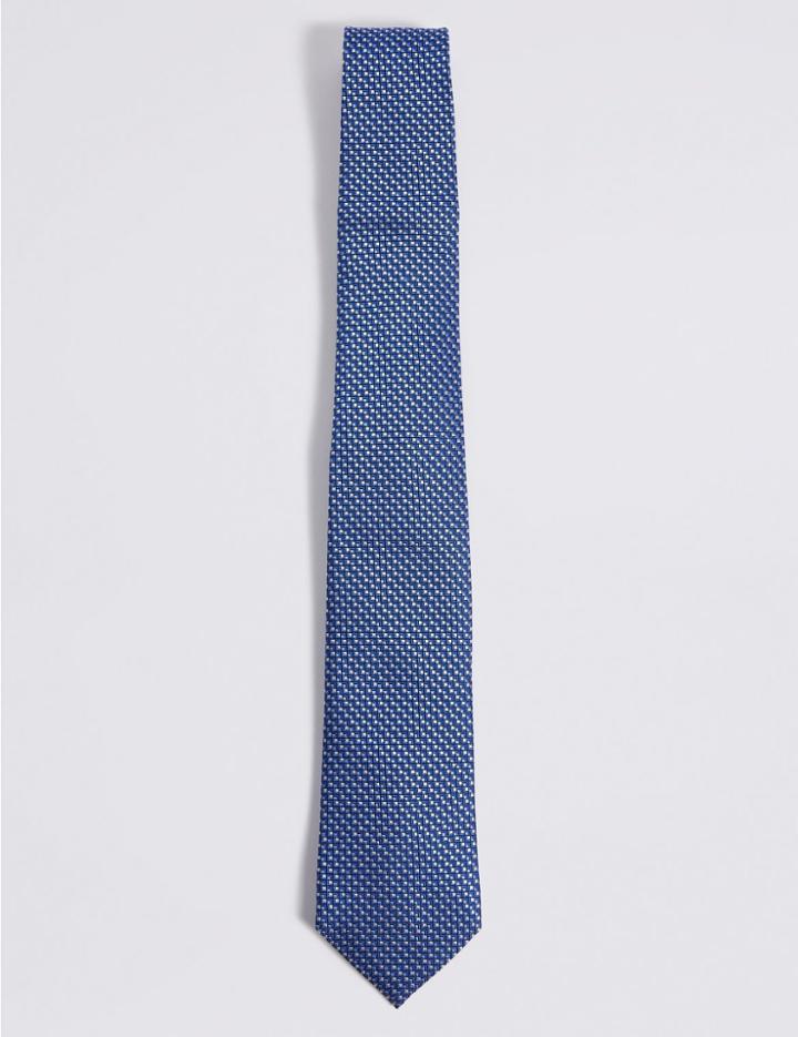 Marks & Spencer Pure Silk Textued Tie & Pocket Square Set Blue Mix