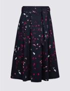 Marks & Spencer Cotton Rich Bird Print Full Midi Skirt Navy Mix