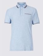 Marks & Spencer Slim Fit Pure Cotton Striped Polo Shirt Blue Mix