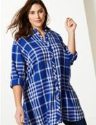 Marks & Spencer Curve Checked Long Sleeve Shirt Blue Mix