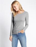 Marks & Spencer Pure Cotton Round Neck Long Sleeve T-shirt Grey Marl
