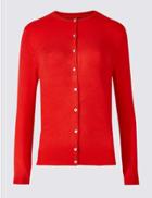Marks & Spencer Ribbed Round Neck Cardigan Lacquer Red