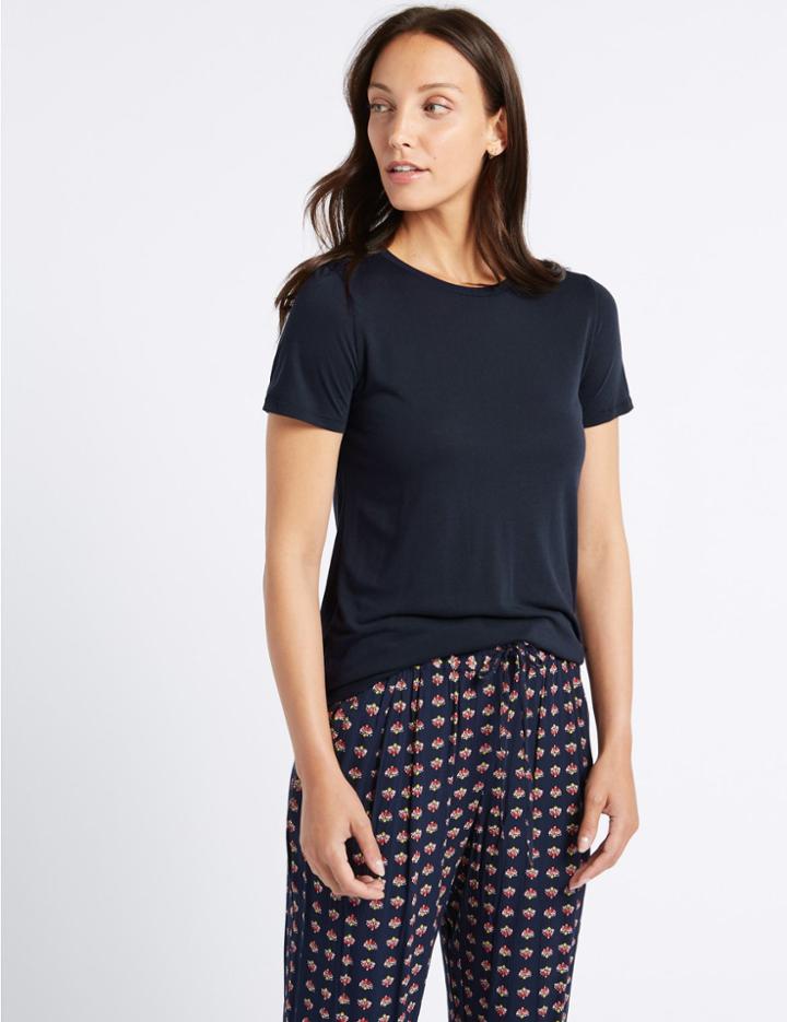 Marks & Spencer Relaxed Crew Neck T-shirt Navy