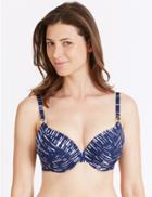 Marks & Spencer Shard Print Plunge Bikini Top Dd-g Navy Mix