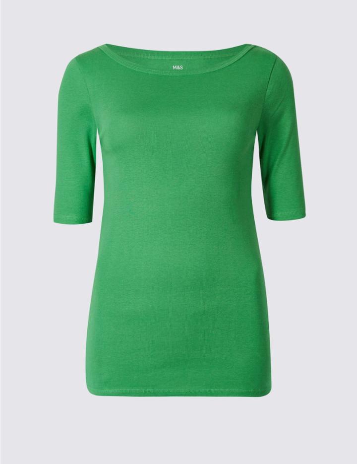 Marks & Spencer Pure Cotton Round Neck Half Sleeve T-shirt Green