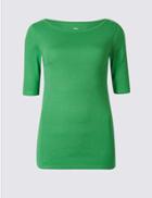 Marks & Spencer Pure Cotton Round Neck Half Sleeve T-shirt Green