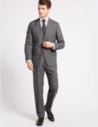 Marks & Spencer Grey Textured Tailored Fit Wool Jacket Grey Mix