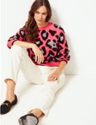 Marks & Spencer Animal Print Round Neck Jumper Pink Mix