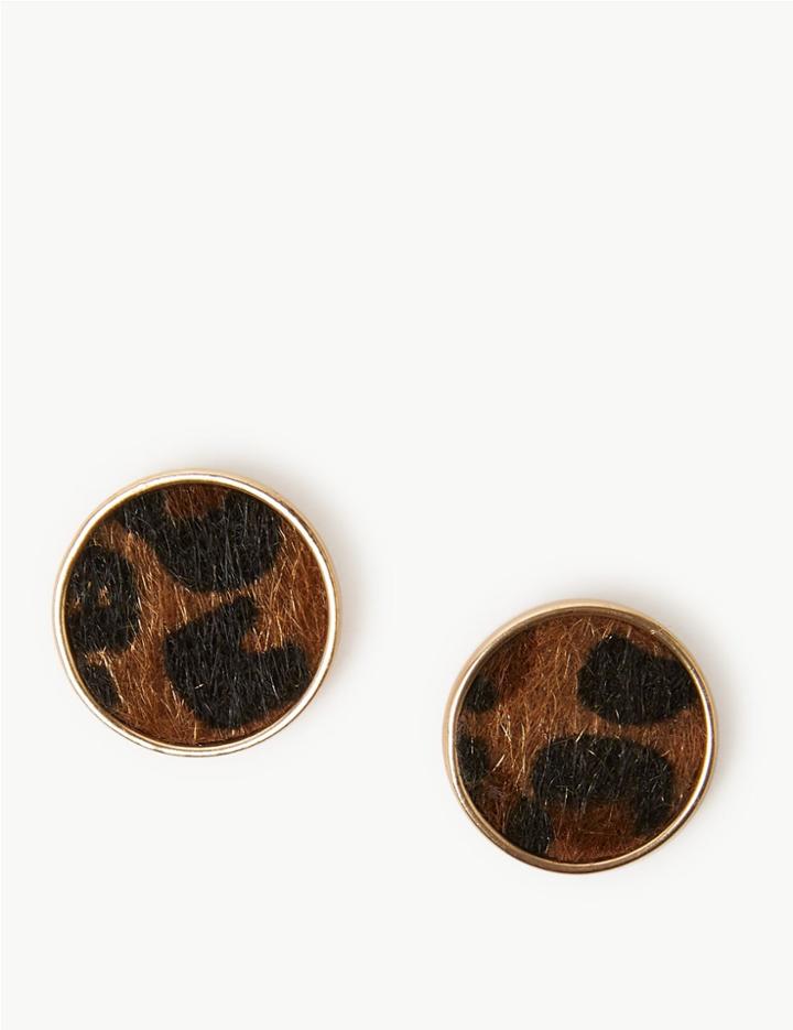 Marks & Spencer Button Stud Earrings Brown Mix
