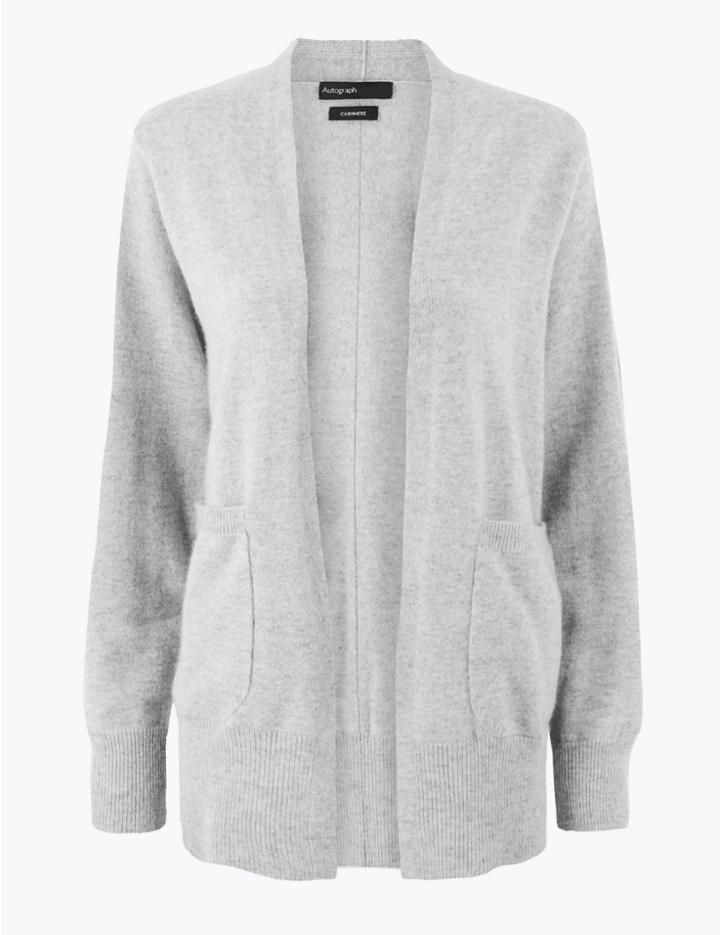 Marks & Spencer Pure Cashmere Relaxed Fit Longline Cardigan Grey Marl