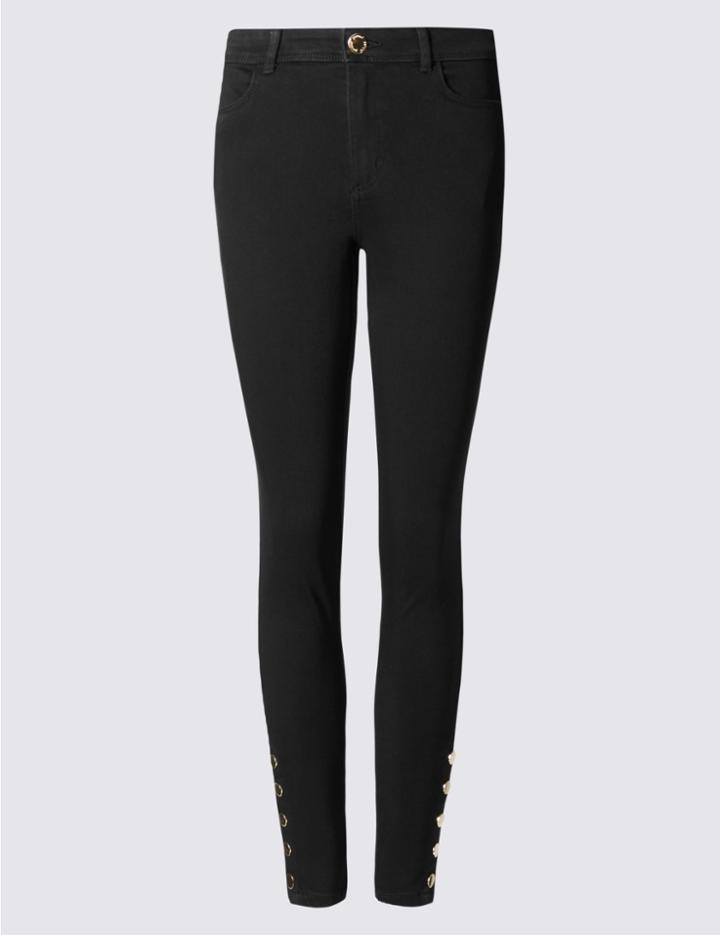 Marks & Spencer Ankle Button Skinny Leg Jeans Black