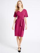 Marks & Spencer Kimono Tie Short Sleeve Shift Dress Raspberry