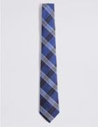 Marks & Spencer Pure Silk Checked Tie Blue Mix