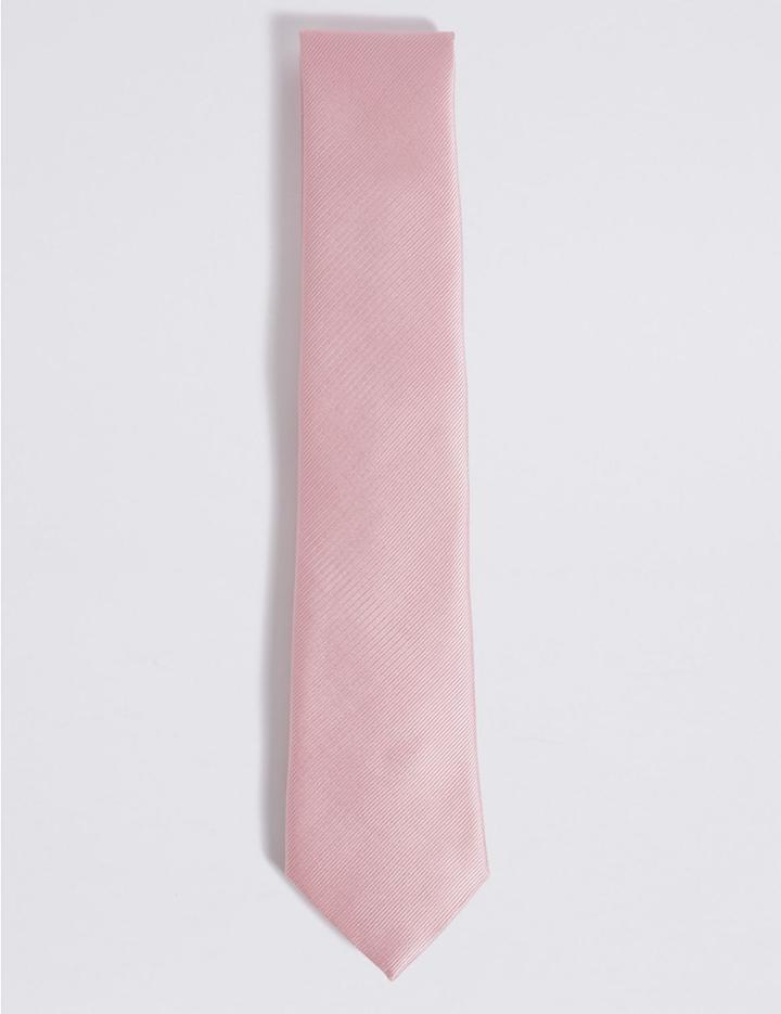 Marks & Spencer Pure Silk Satin Twill Tie Pale Pink