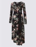 Marks & Spencer Floral Print Long Sleeve Wrap Maxi Dress Black Mix