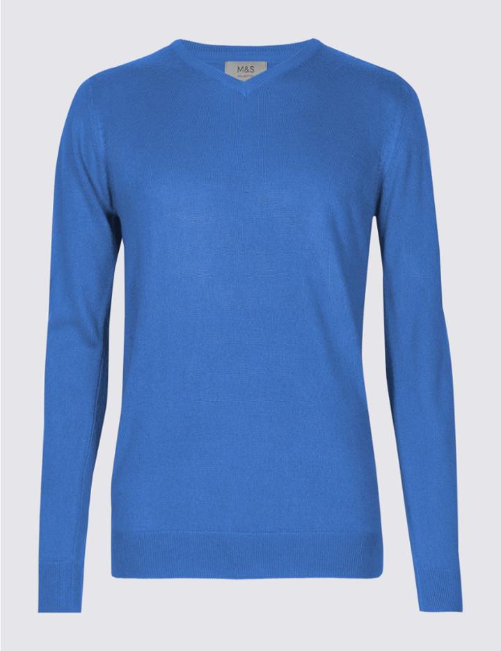 Marks & Spencer V-neck Jumper Bright Blue