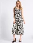 Marks & Spencer Floral Print Crepe Frill Jumpsuit Black