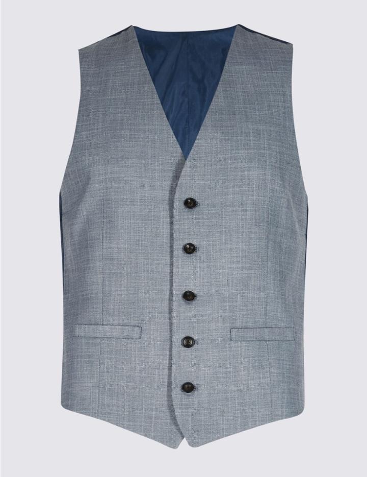 Marks & Spencer Blue Textured Modern Slim Fit Waistcoat Bright Blue