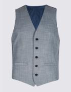 Marks & Spencer Blue Textured Modern Slim Fit Waistcoat Bright Blue