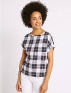 Marks & Spencer Modal Blend Checked Tie Back Shell Top Blue Mix