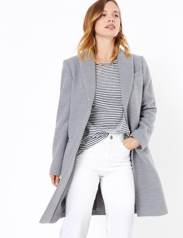 Marks & Spencer Petite Classic Overcoat Grey Marl