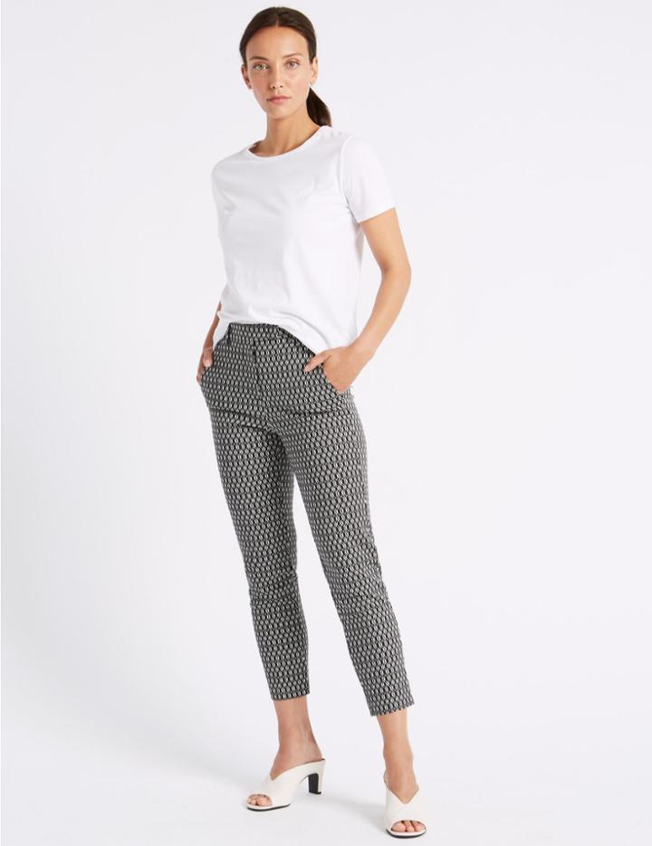 Marks & Spencer Cotton Rich Slim Leg Trousers Black Mix