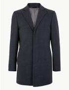 Marks & Spencer Textured Wool Blend Overcoat Blue Mix