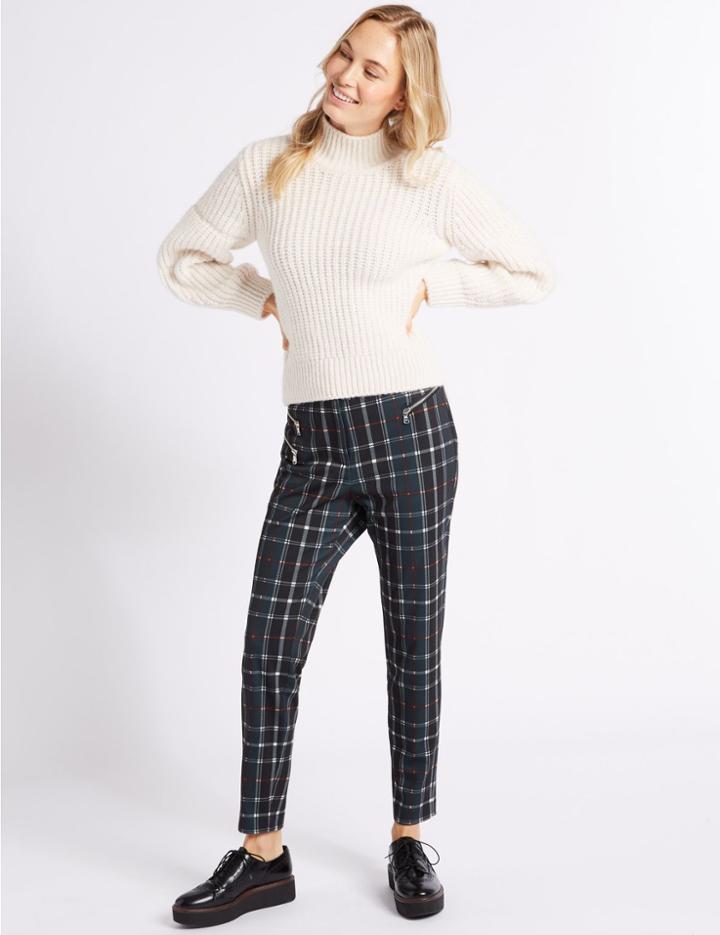 Marks & Spencer Checked Zipped Pocket Trousers Navy Mix