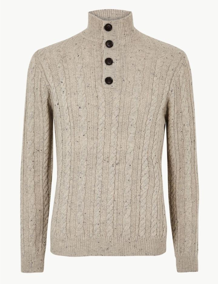 Marks & Spencer Cable Knit Jumper With Wool Grey